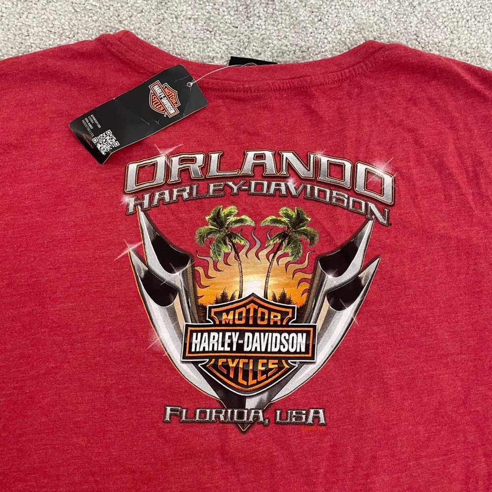 Harley Davidson T Shirt Womens 2XL Biker Orlando Palm Trees Graphic Red NWT